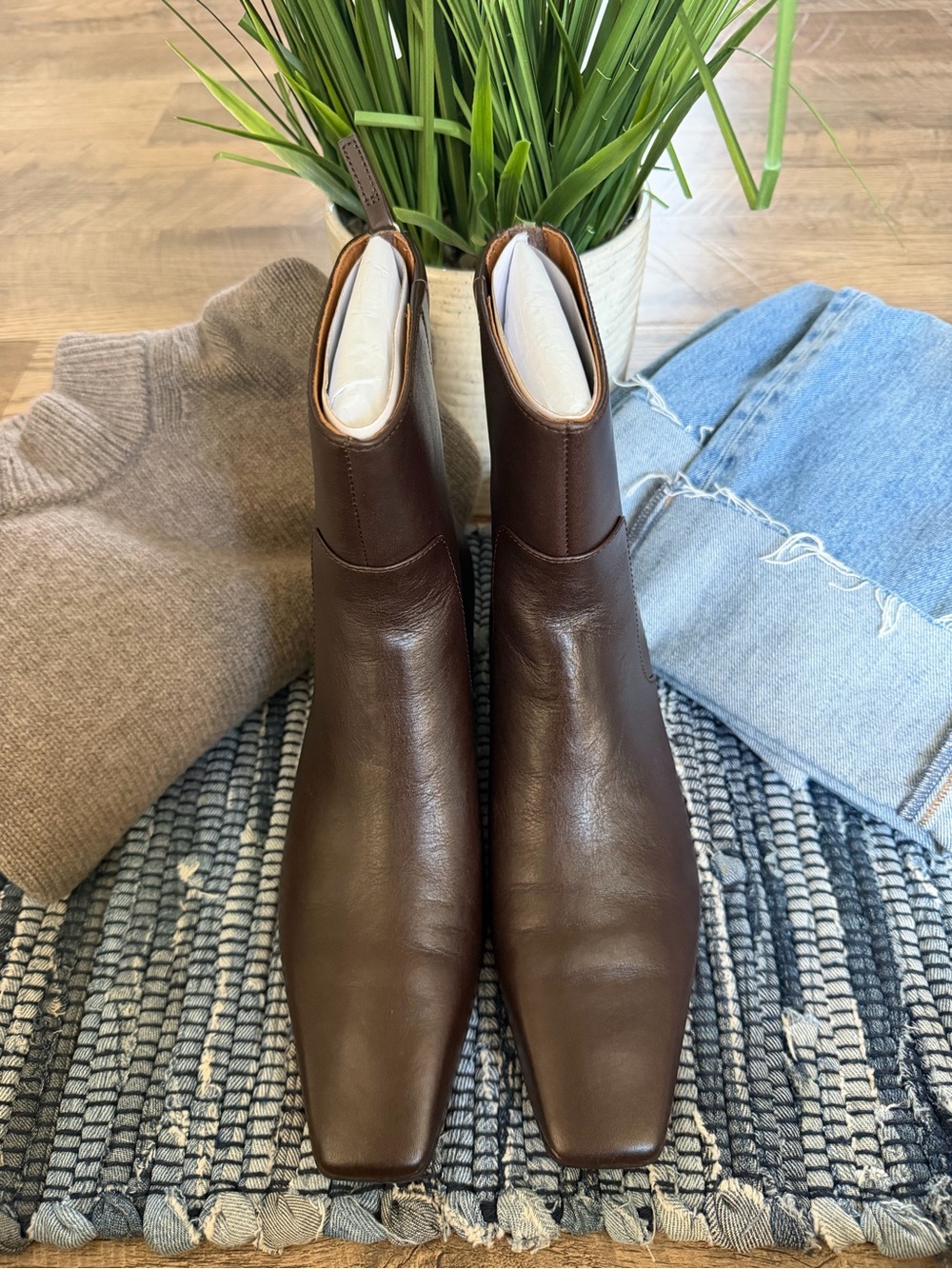 Madewell The Lexie Brown Leather Square Toe Ankle Boots 7.5